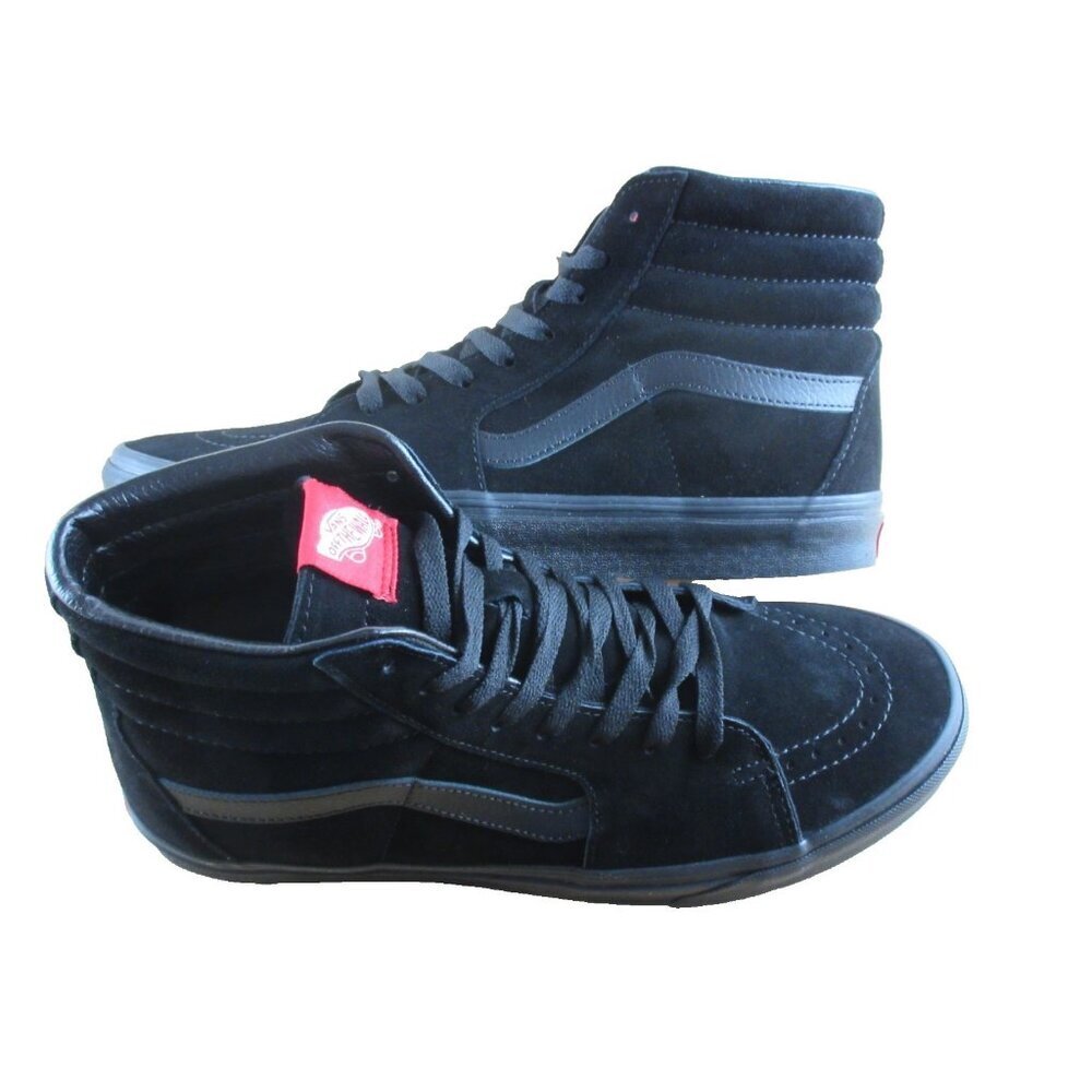 Vans Men's Sk8-Hi All Black Striped Classic Suede Skate shoes Sizes NEW